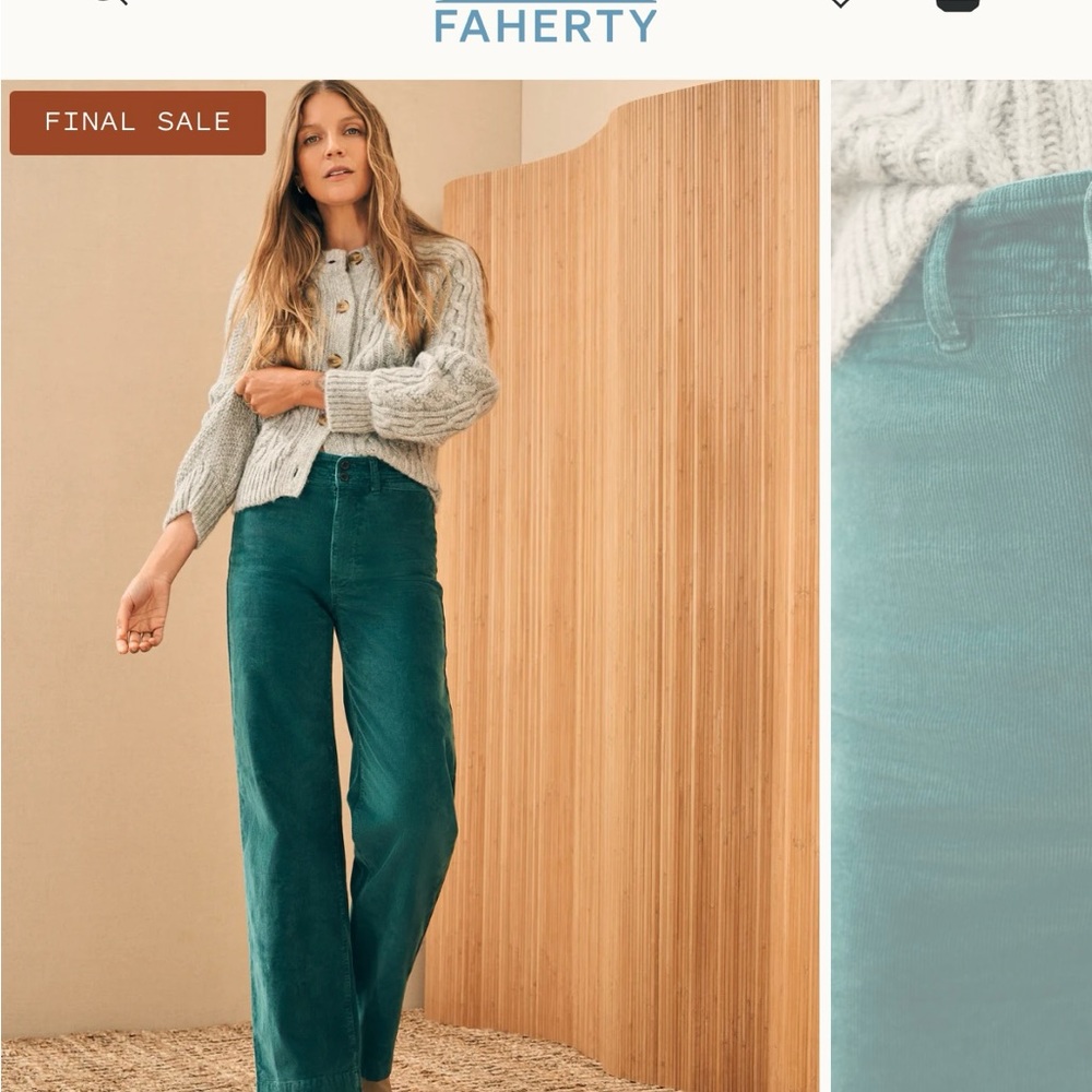 FAHERTY stretch wide leg corduroy size 27 NEW $168